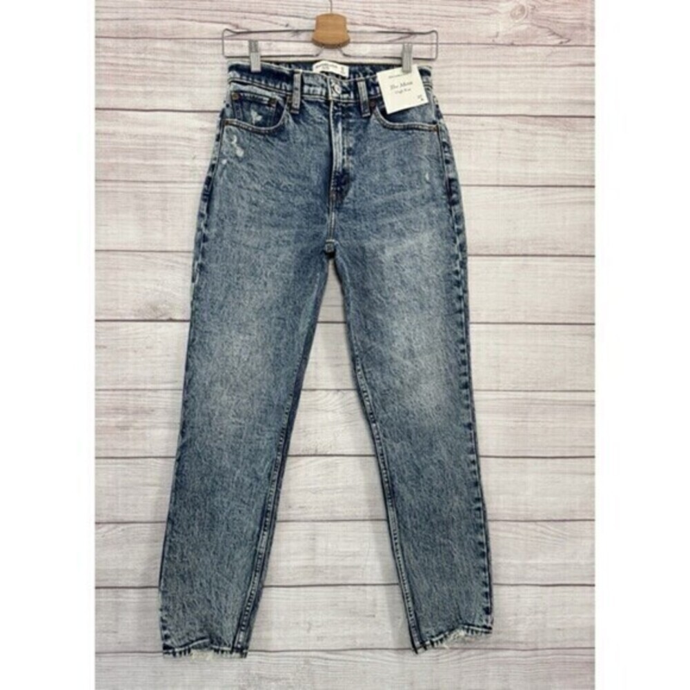 Abercrombie & Fitch The Mom High Rise Jeans Medium Acid Wash Denim Curve Love 27